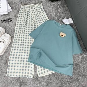 & Other Stories Blue Top and Checkered Pants Set